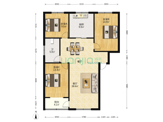 兴旺小区 3室1厅1卫 120平方