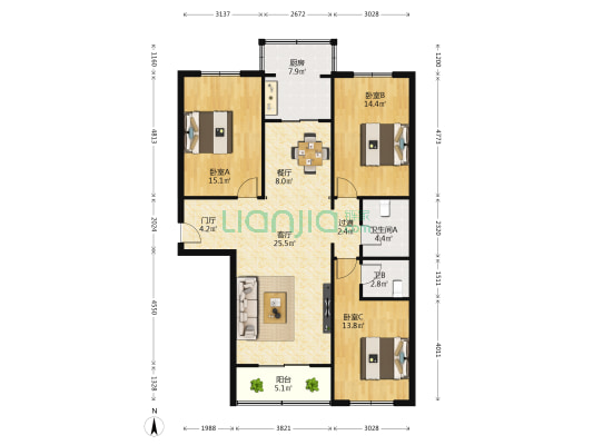 大地庄园 3室2厅2卫 138平方