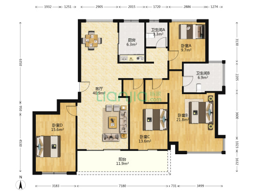 林樾香庭 4室1厅2卫 150平方
