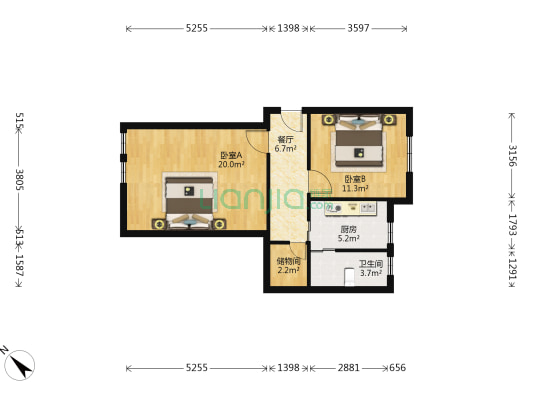 巴黎公寓 2室1厅1卫 63平方
