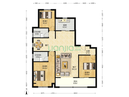 金为·星悦城 3室1厅2卫 137平方