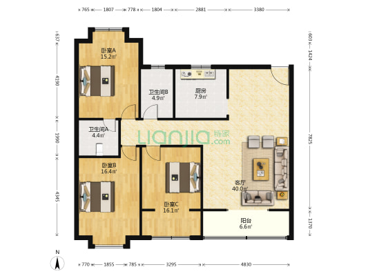 显圣街31号 3室1厅2卫 124平方