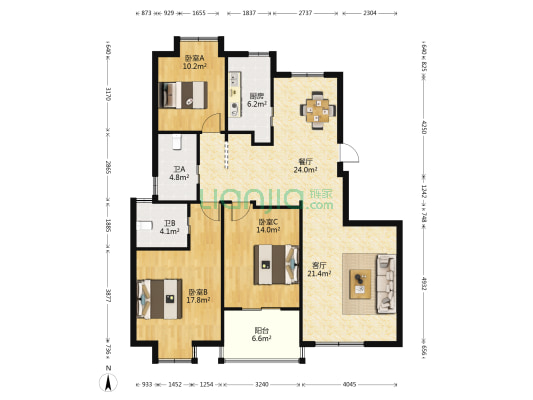 碧水莲晴 3室2厅2卫 138平方
