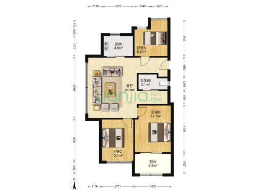嘉桂轩 3室1厅1卫 89平方