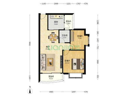 海湾明珠花园一期 2室1厅1卫 67平方