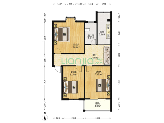 静月花园 3室1厅1卫 96平方