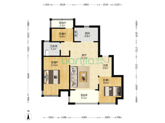 和悦庐鸣 3室1厅1卫 89平方
