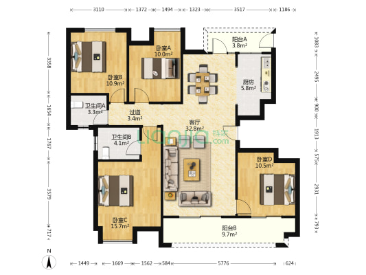 中建湖山印象湖岛墅 4室1厅2卫 131平方