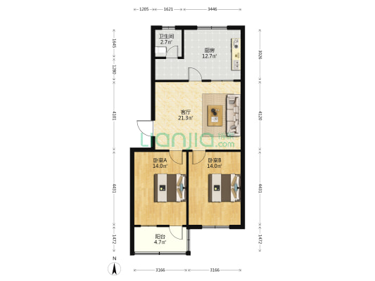 晨鸣南院 2室1厅1卫 80平方