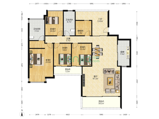 泰联紫玥轩 4室1厅2卫 193平方