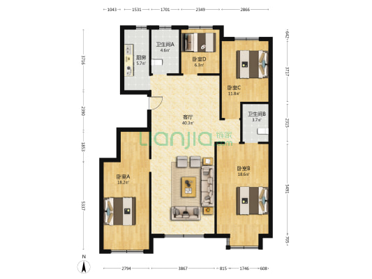 华安翡翠名郡 4室1厅2卫 139平方