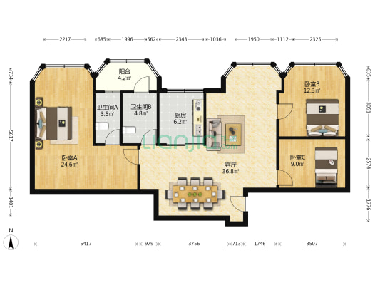 宝山大厦 3室1厅2卫 122平方