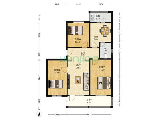 省轻工科研究所家属院 3室2厅1卫 110平方