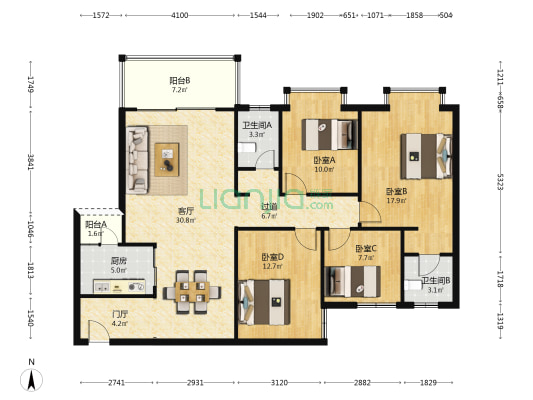 品湖雅苑 4室1厅2卫 143平方