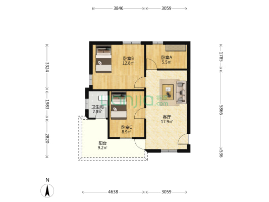 石洛路 3室1厅1卫 62平方