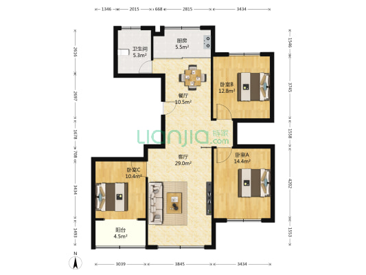 汇美·和平里 3室2厅1卫 133平方