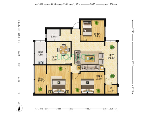 翠湖东路10号 3室2厅1卫 83平方