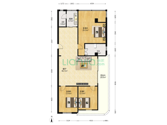 荷美街 3室1厅2卫 147平方