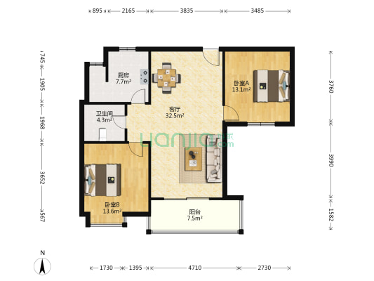 中诚信·黄金海岸 2室1厅1卫 100平方