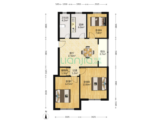 银春小区 3室1厅1卫 85平方