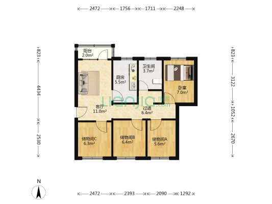 博伦花园 1室1厅1卫 93平方