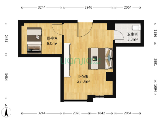 人和公寓 2室0厅1卫 44平方