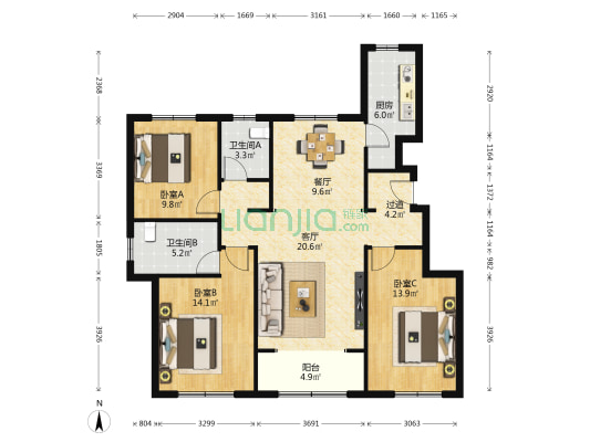 中南·紫云集 3室2厅2卫 119平方