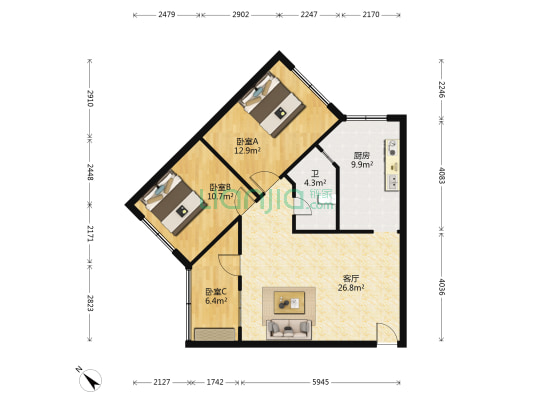 帝景花园 3室1厅1卫 86平方