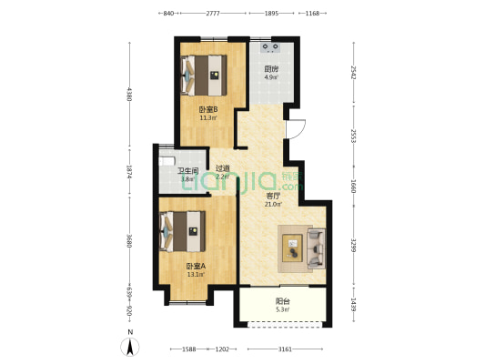 望悠水岸 2室1厅1卫 83平方