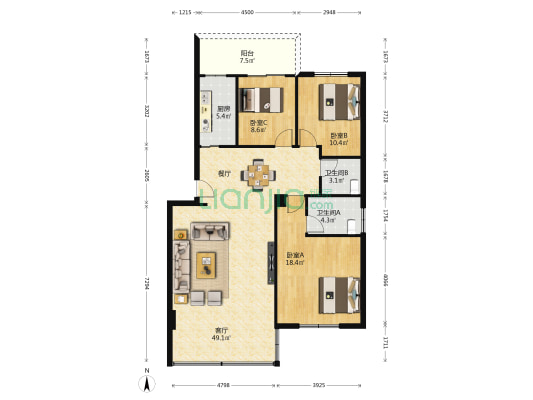 瑞华商业城 3室1厅2卫 127平方