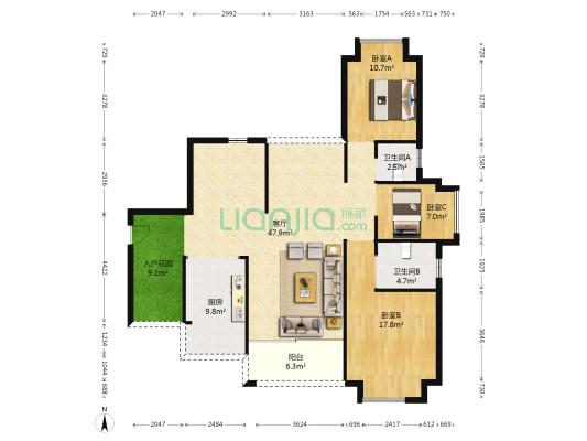 龙光城南二期 3室1厅2卫 119平方