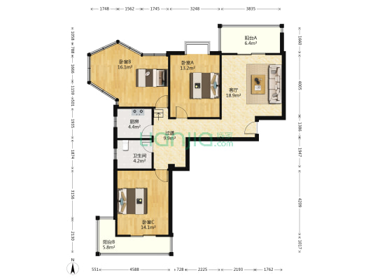 五里汉城 3室1厅1卫 93平方