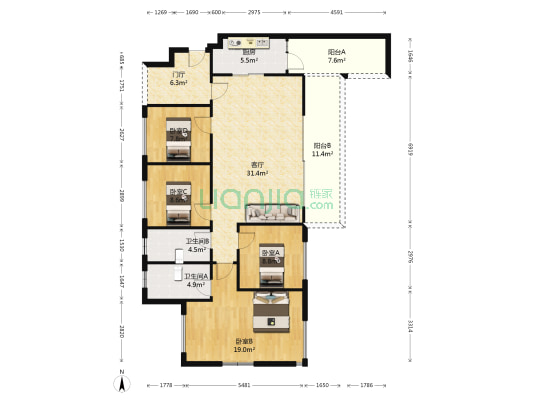 润扬观澜鹭岛三期 4室1厅2卫 115平方