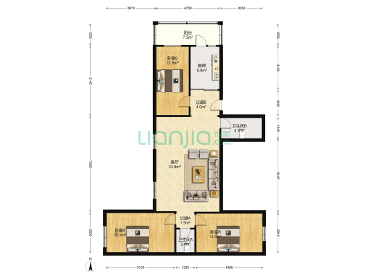 松电小区 3室1厅2卫 137平方