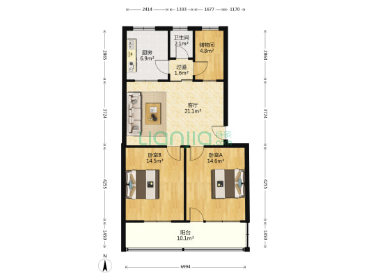 光明组团 2室1厅1卫 96平方