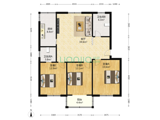 紫荆四村 3室1厅2卫 114平方