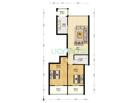 乌桥水岸花园 2室1厅1卫 105平方