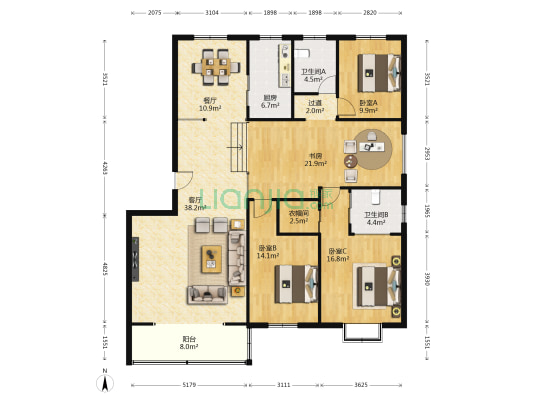 银领国际 4室2厅2卫 190平方