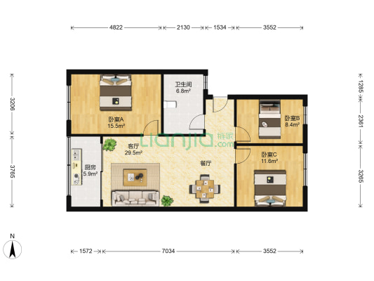 幸福小苑 3室1厅1卫 90平方