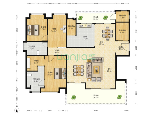 盛景尚峰中央生态花园 4室2厅2卫 222平方