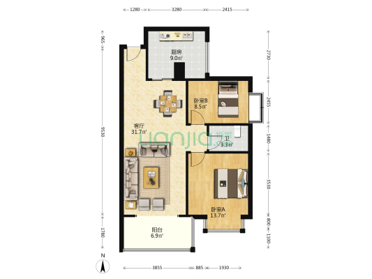 水木清华 2室1厅1卫 89平方