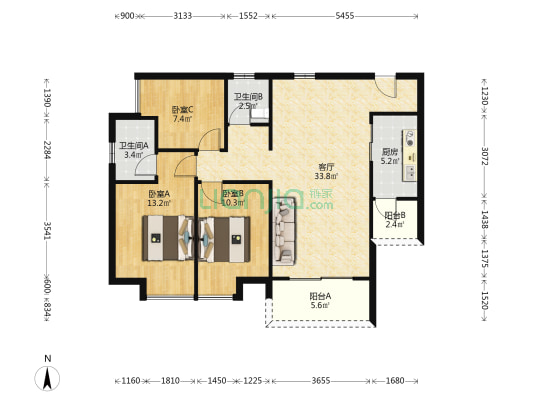 香樟林语 3室1厅2卫 101平方