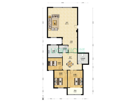 陕西省人社厅家属院 3室2厅2卫 157平方