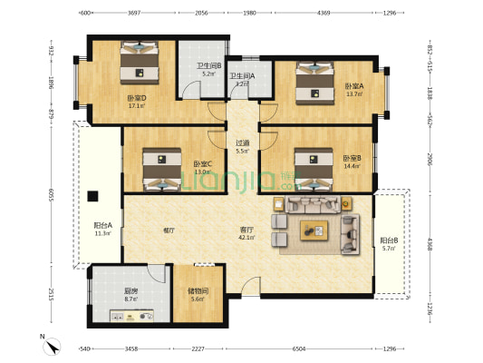 碧城豪庭 4室1厅2卫 161平方