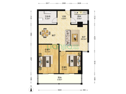 西整桃园小区 2室1厅1卫 108平方