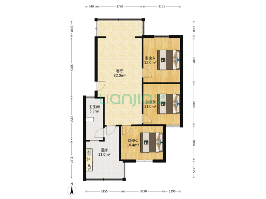 玉虹巷3号 3室1厅1卫 92平方