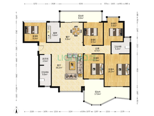 创景外滩 5室2厅3卫 162平方