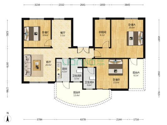 青城逸家 3室2厅2卫 119平方