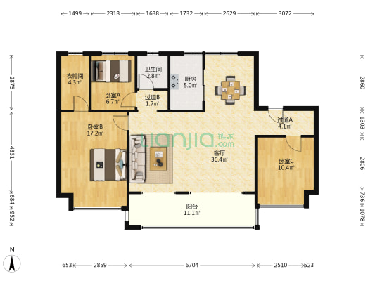 碧桂园时代倾城一期 3室1厅1卫 128平方