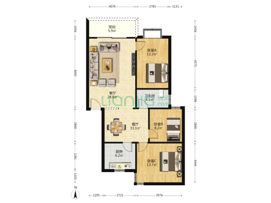 景泰苑 3室2厅1卫 101平方